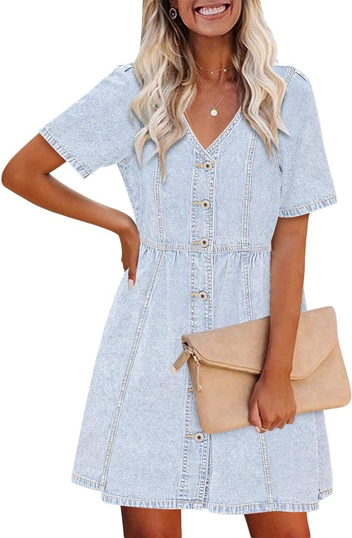 luvamia Denim Dress for Women Button Down Summer Swing Western Short Jean Dresses | Amazon (US)