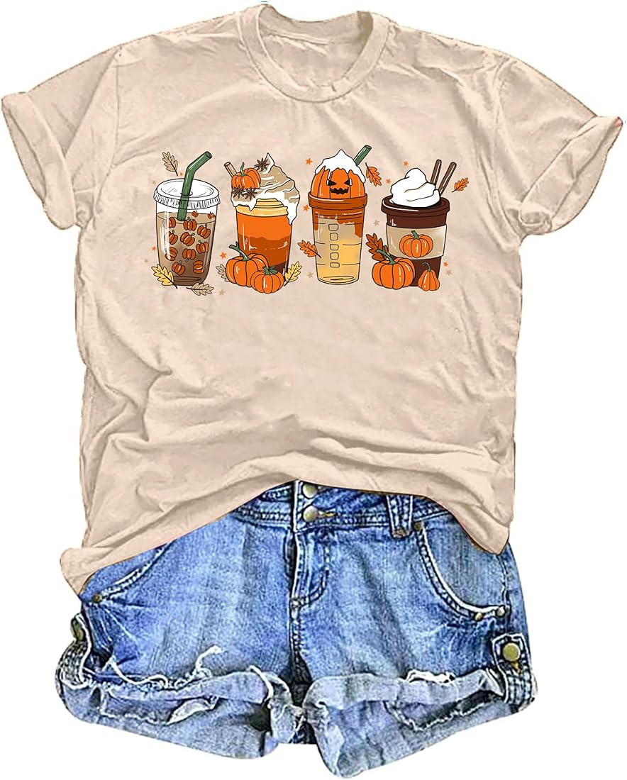 Halloween T Shirt Women Tis The Saeson Shirt Fall Pumpkin Tshirt Latte Coffee Graphic Tees Fall T... | Amazon (US)