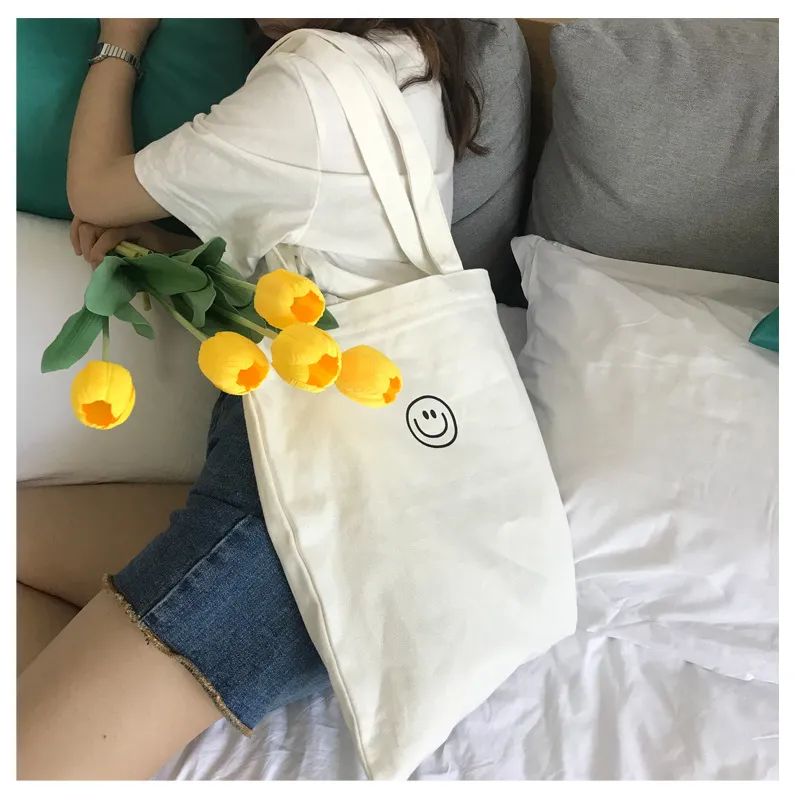 TangTangBags - Smiley Face Print Canvas Tote Bag | YesStyle | YesStyle Global