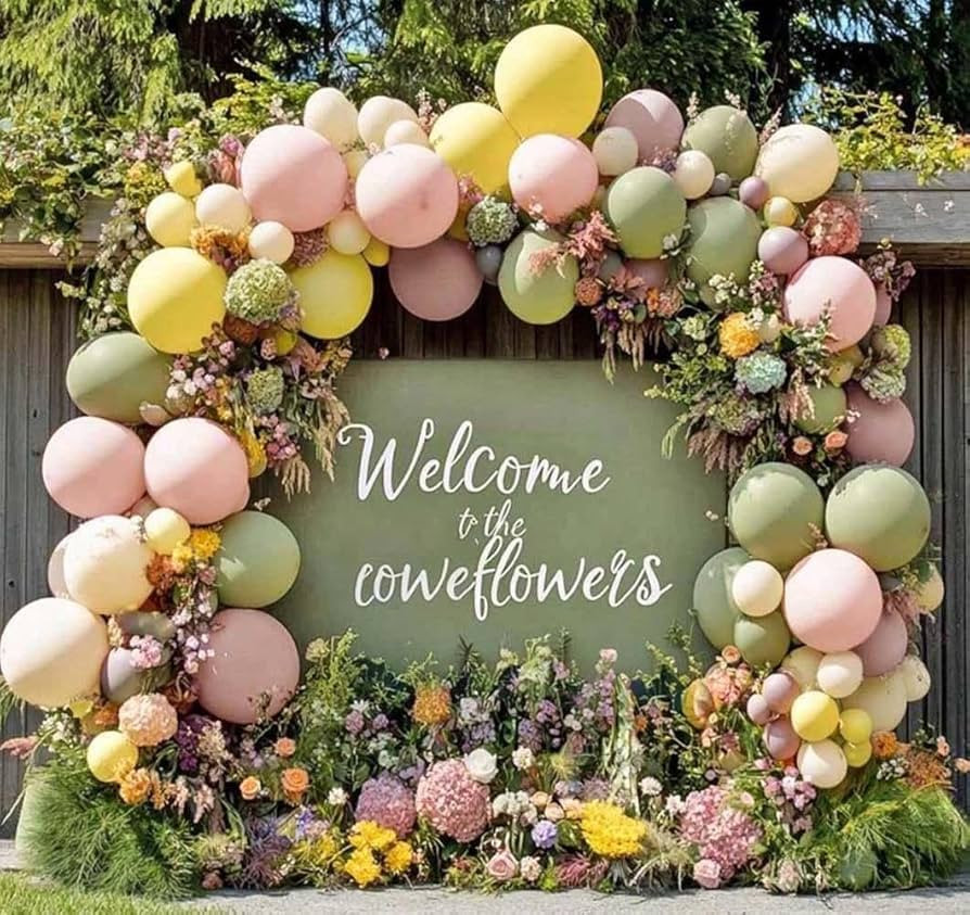 Pink Green Yellow Balloon Arch Double Stuffed, Dusty Green Light Yellow Mauve Ivory Pastel Balloo... | Amazon (US)