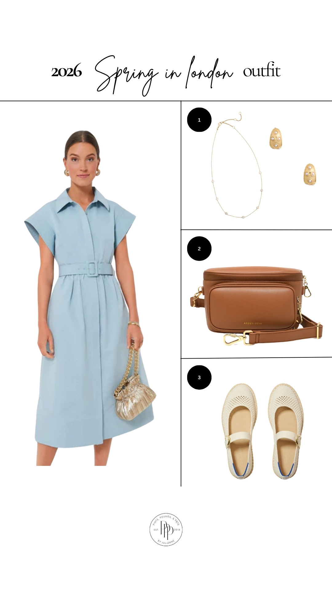 Chic + classic for spring in London 🤍 this blue belted dress is SO flattering & easy to dress up or down. Paired with comfy flats + gold accessories for all-day exploring ✨
👇🏼🔗 

 #LTKootd #LTKMidsize #LTKTravel