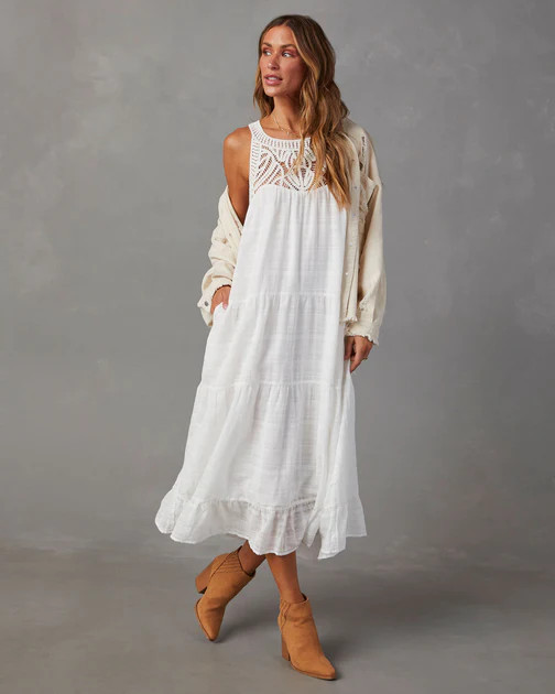 Maketta Tiered Maxi Dress - White | VICI