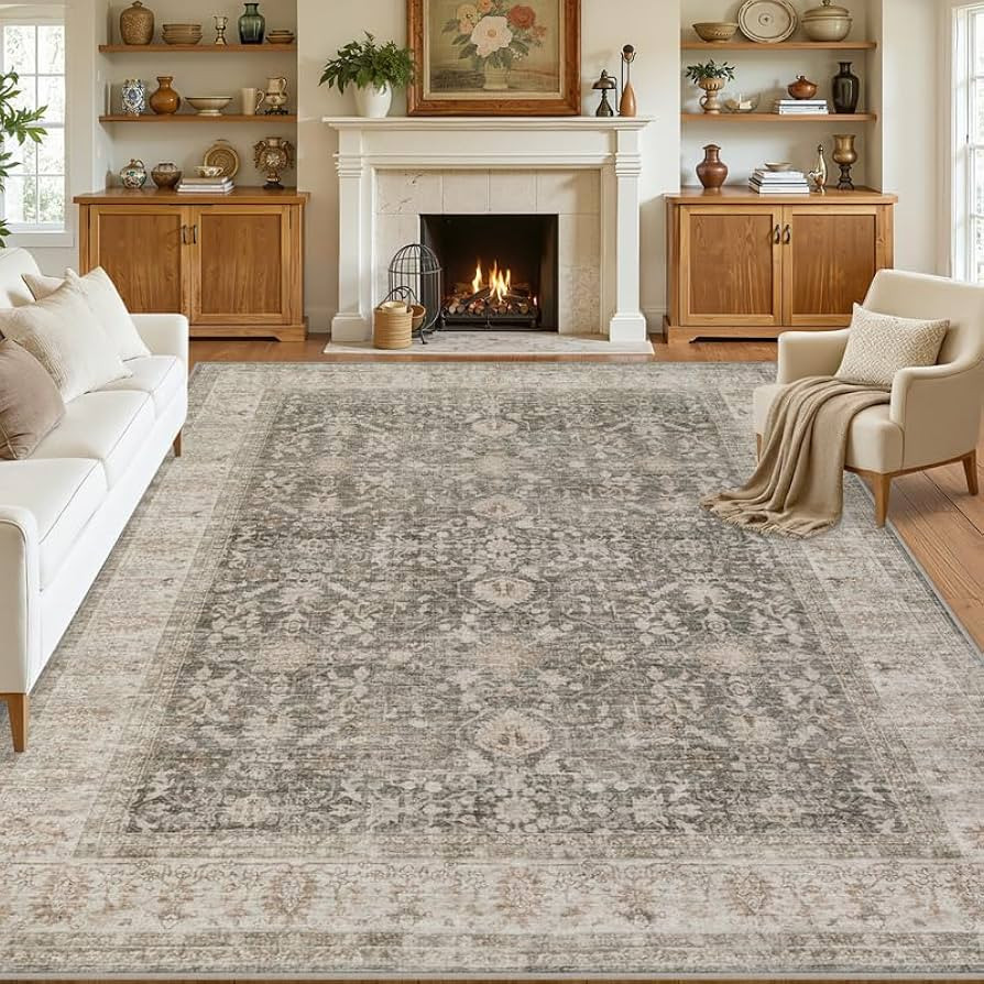 8x10 Area Rugs Living Room: Bedroom Washable Carpet Warm Taupe | Amazon (US)