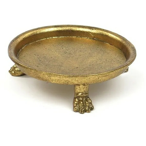 Large Pewter Round Claw Foot Dish with Gold Leaf - 8" W x 1.5" H | Bed Bath & Beyond