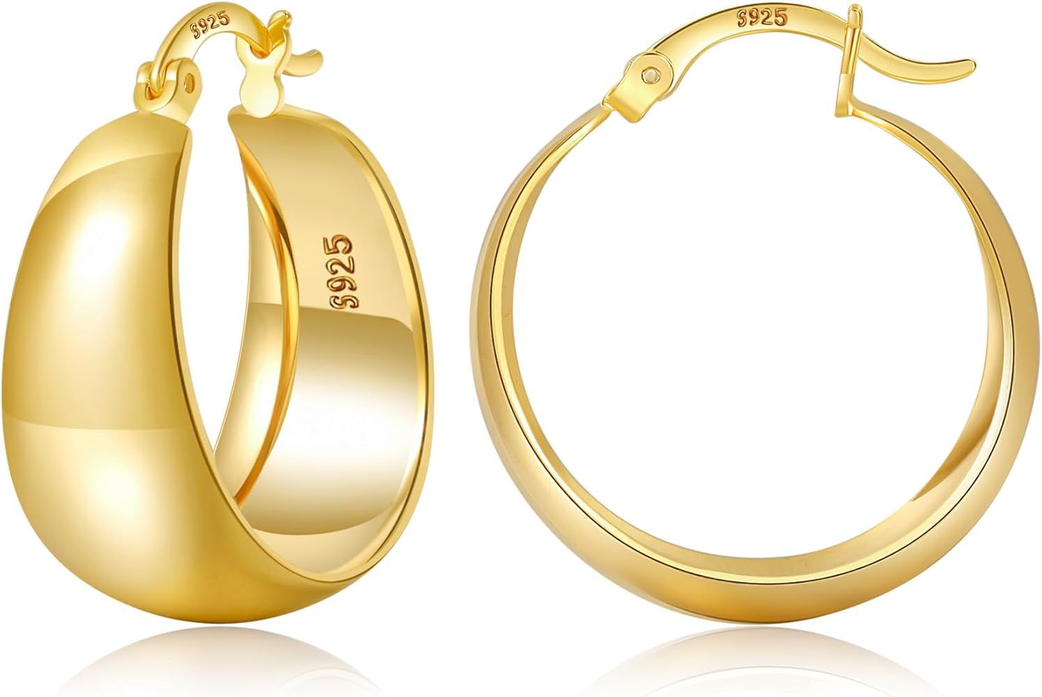 EXGOX Gold Hoop Earrings for Women Sterling Silver Post Hoops Earrings for Women Wide Thick Silve... | Amazon (US)
