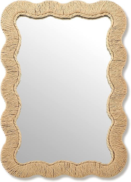 Boho Rattan Mirror Natural Wicker Scalloped Coastal Mirror with Decorative Rattan Frame Boho Coas... | Amazon (US)