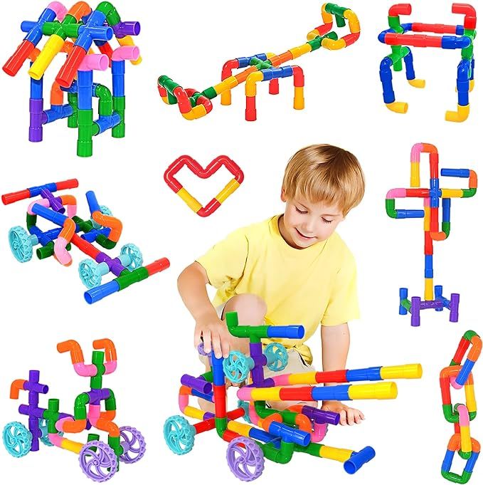 FUBAODA STEM Learning Pipe Tube Toys, Tube Locks Construction Building Blocks 96 Pcs - Multicolor... | Amazon (US)