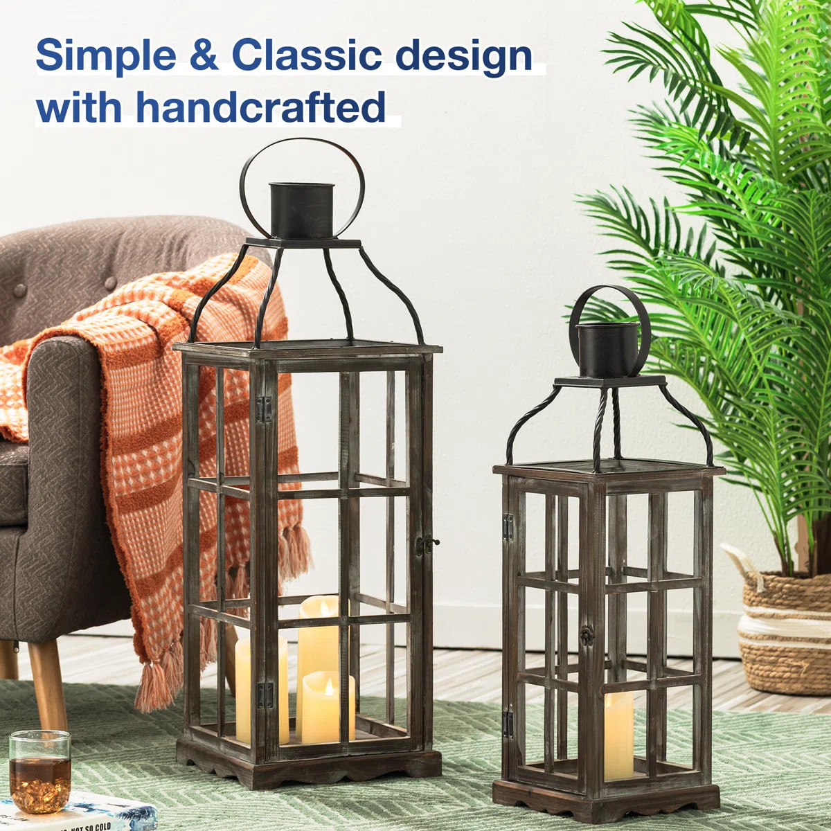 Wood and Metal Tabletop Lantern (Set of 2) | Wayfair North America