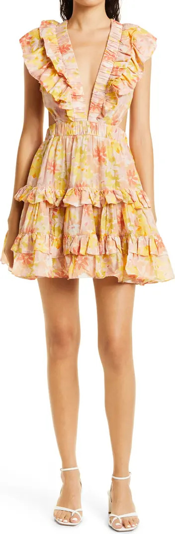 MAGALI PASCAL Botanic Floral Plunge Neck Open Back Cotton & Silk Minidress | Nordstromrack | Nordstrom Rack