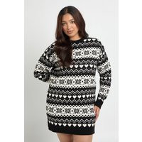 boohoo Women's Plus Heart Fairisle Christmas Jumper Dress in Black | Size: 24/26 | Knitted | boohoo (US & Canada)