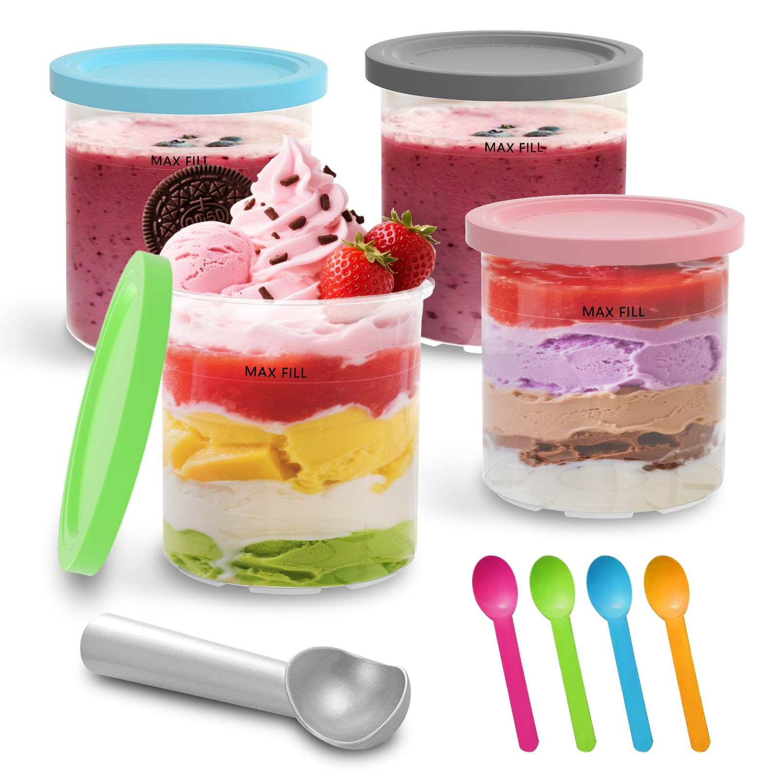 Containers Replacement for Ninja Creami Pints and Lids - 4 Pack, 16oz Pints Compatible with NC301... | Amazon (US)