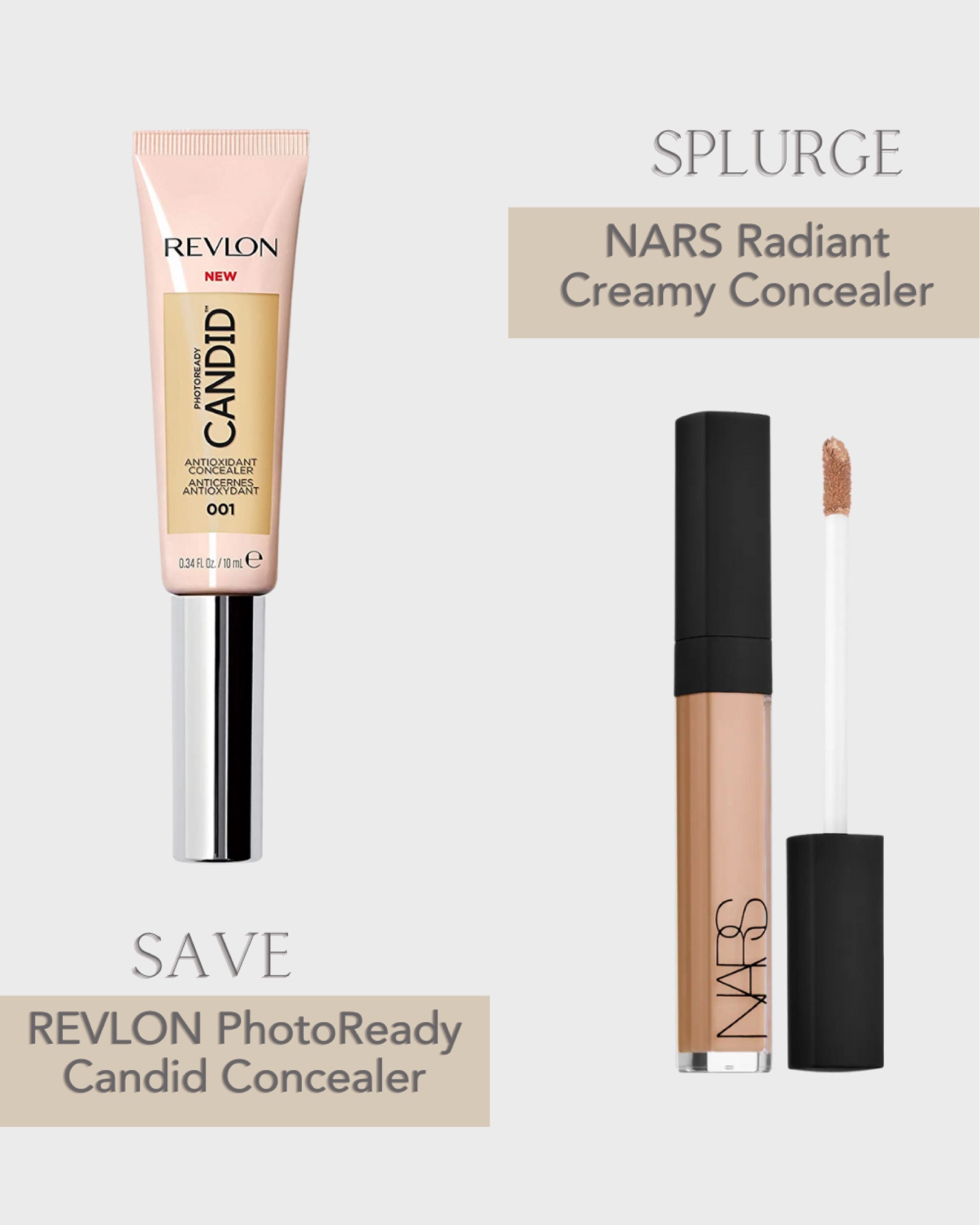 NARS Radiant Creamy Concealer vs REVLON PhotoReady Candid Concealer. Best makeu dupes of NARS Beauty Makeup 

#LTKunder50 #LTKbeauty #LTKFind