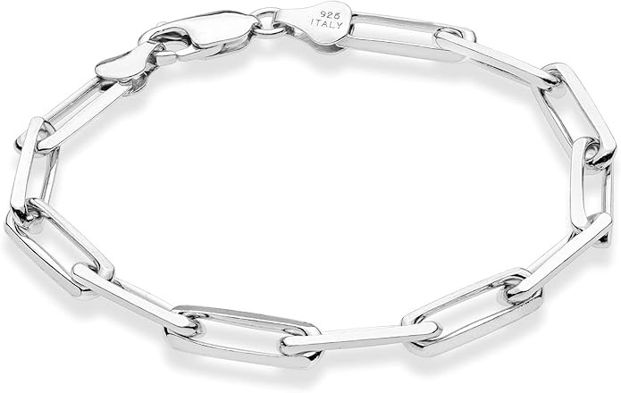 Miabella Solid 925 Sterling Silver Italian 5mm Paperclip Link Chain Bracelet for Women Men, Made ... | Amazon (US)