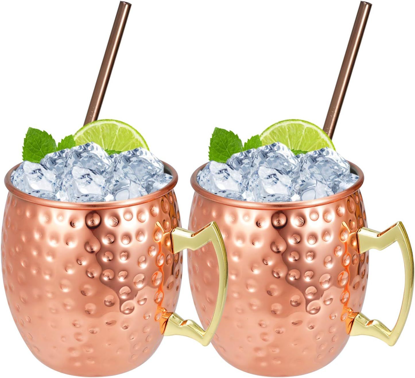 Set of 2 Copper Hammered Moscow Mule Mugs Drinking Cup with 2 Copper Straws, Great Dining Enterta... | Amazon (CA)