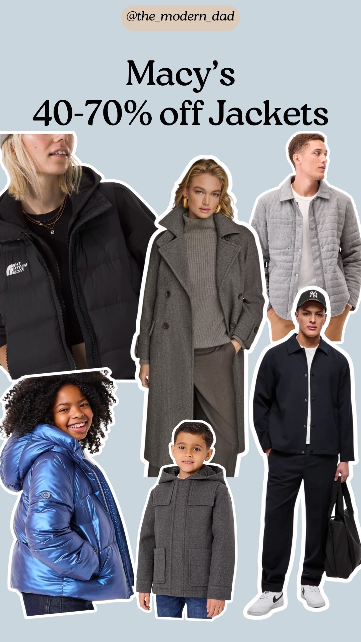 @Macys sale alert! Big discounts on jackets for the whole entire family. All styles, for all seasons! 

Affordable fashion, sale alert, seasonal wear 

#LTKKids #LTKSaleAlert #LTKMens