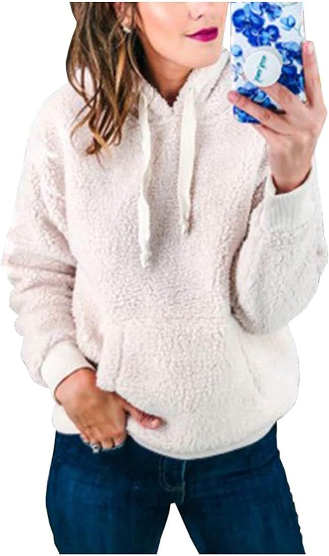 KIRUNDO Women's 2024 Winter Fuzzy Fleece Hoodies Sweatshirts Casual Long Sleeves Shaggy Sherpa Pu... | Amazon (US)