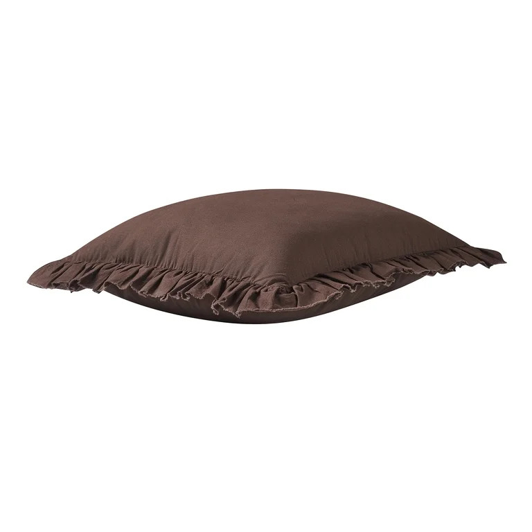 My Texas House 18" x 18" Brown Ruffle Cotton Decorative Pillow | Walmart (US)