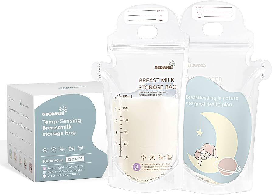 GROWNSY Breastmilk Storage Bags, Temp-Sensing Zero-Pollution Milk Storing Bag for Breastfeeding, ... | Amazon (US)