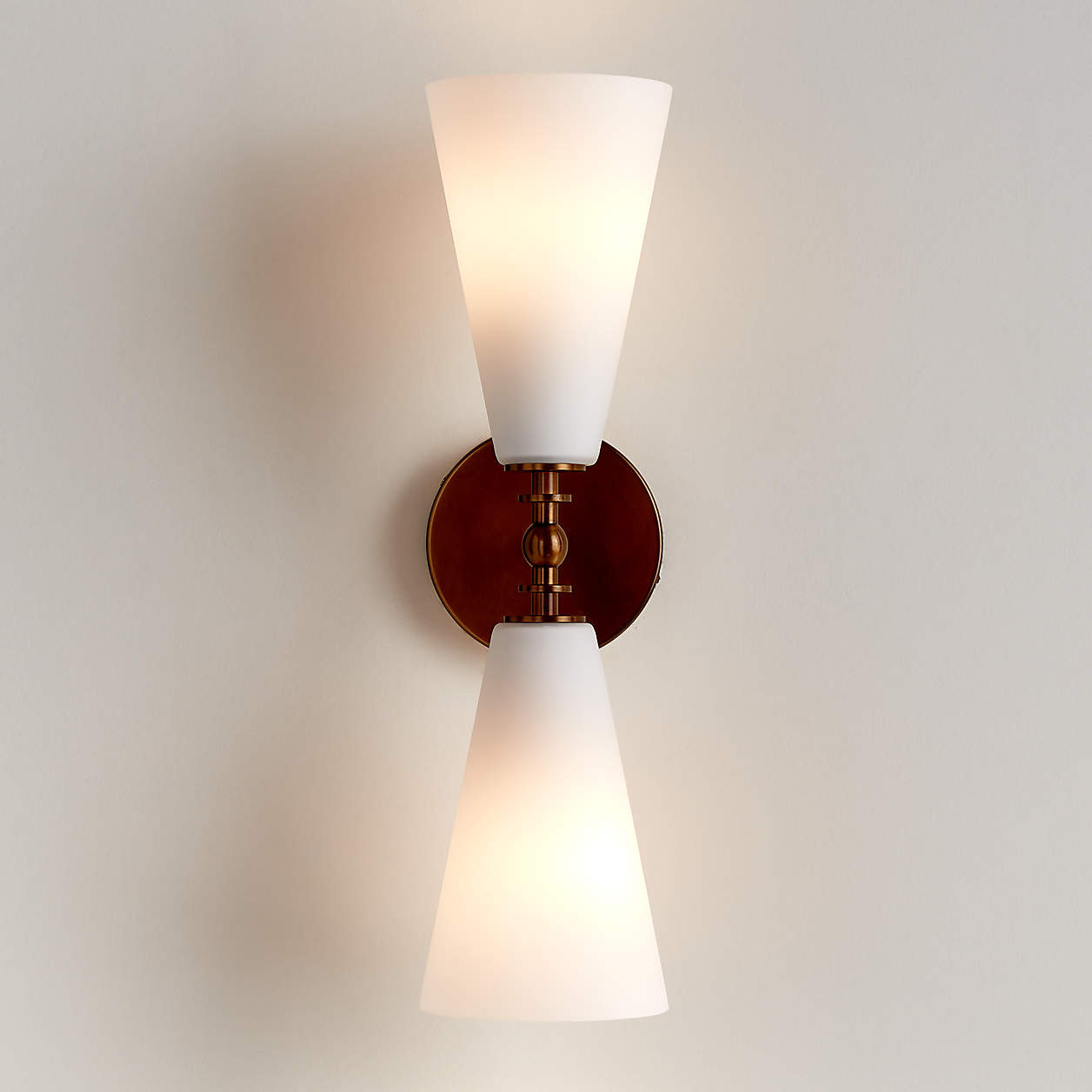 Saintes 2-Light Brass and Glass Wall Sconce Light | Crate & Barrel | Crate & Barrel