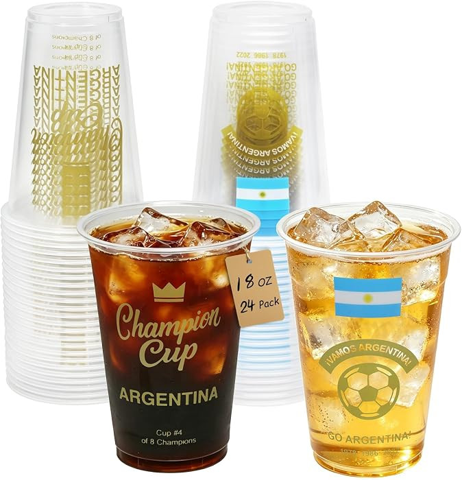 18 oz Champion Cup Salute To Argentina, 3-Time World Soccer Champion, 24-Count Disposable Plastic... | Amazon (US)