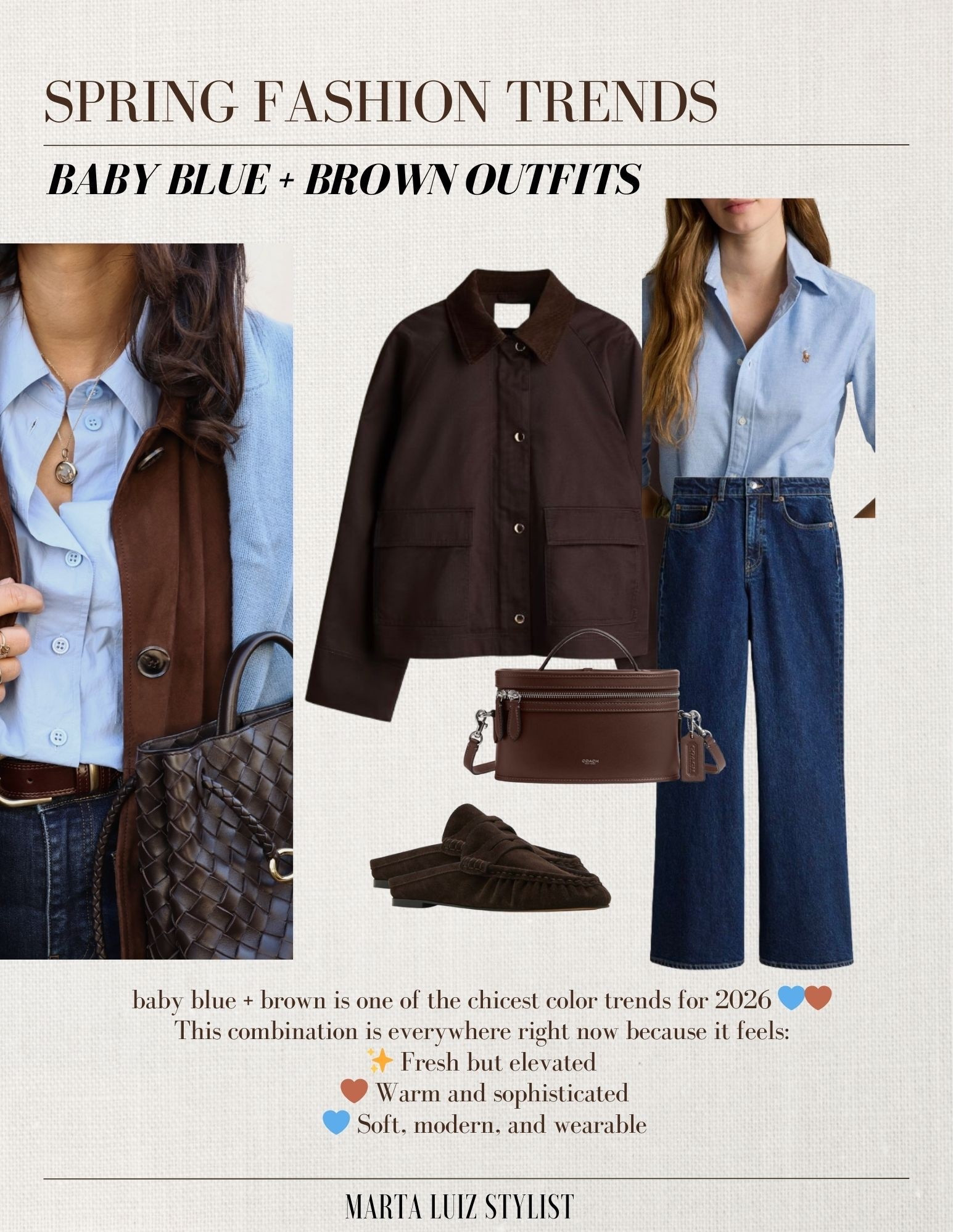 Spring Fashion Trends 
baby blue + brown Outfits

baby blue + brown is one of the chicest color trends for 2026 💙🤎
This combination is everywhere right now because it feels:
✨ Fresh but elevated
 🤎 Warm and sophisticated
 💙 Soft, modern, and wearable

#LTKWorkwear #LTKSeasonal