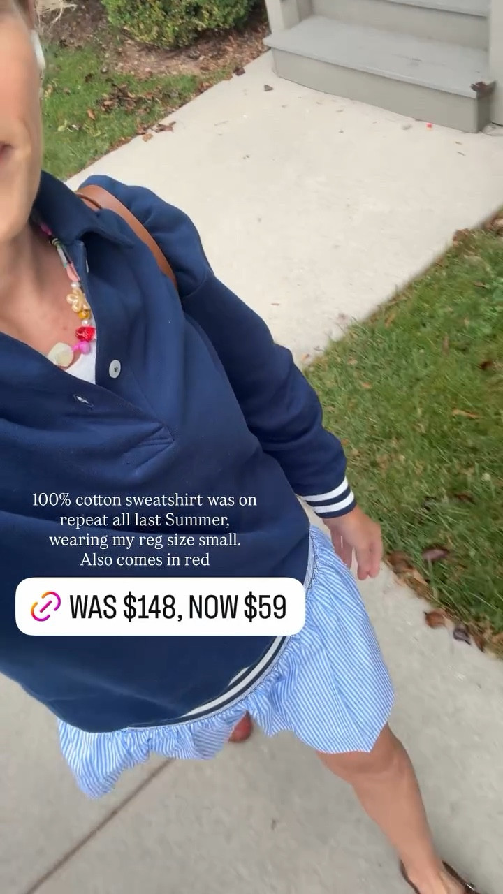 TUCKERNUCK SALE! 100% cotton sweatshirt was on repeat all last Summer, wearing my reg size small. Also comes in red & the smocked skirt is also included 
xo, Claire 

#LTKSeasonal #LTKSaleAlert #LTKmomlife