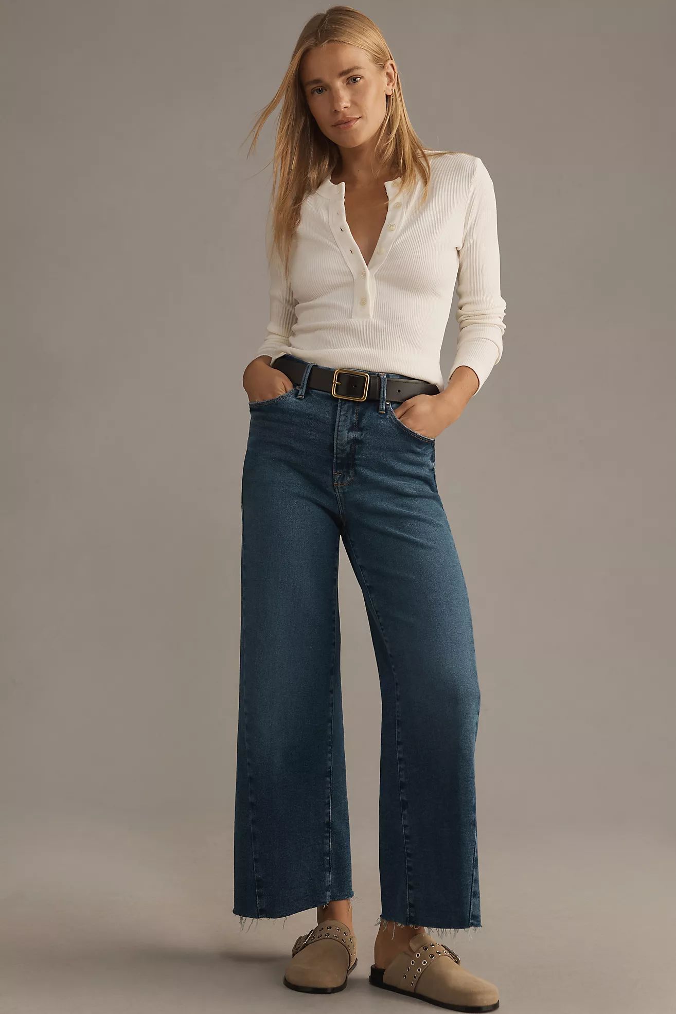 Good American Good Waist High-Rise Cropped Palazzo Jeans | Anthropologie (US)