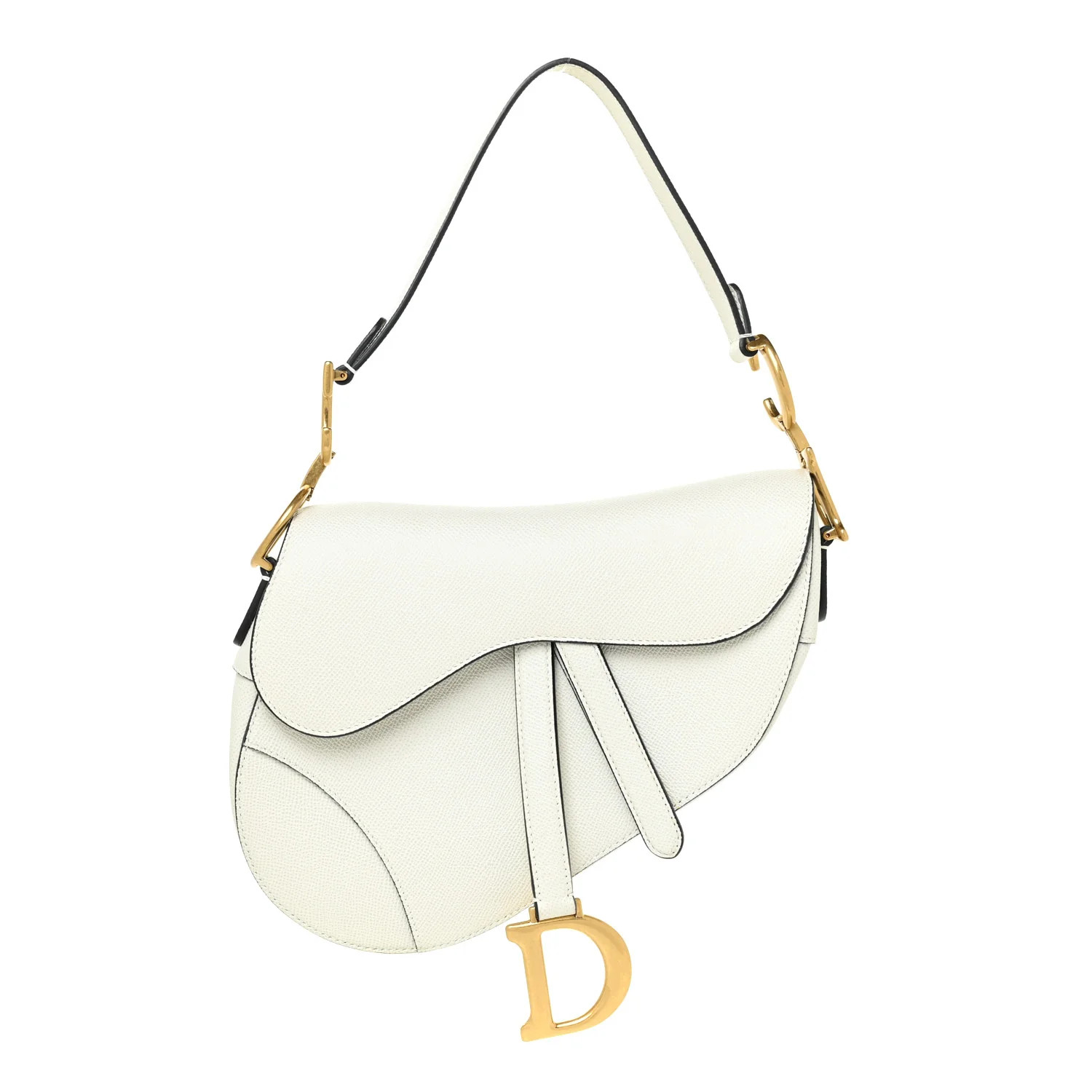 CHRISTIAN DIOR Grained Calfskin Saddle Bag White | FASHIONPHILE | Fashionphile