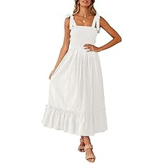 ZESICA Women's 2024 Summer Boho Spaghetti Strap Square Neck Solid Color Ruffle A Line Beach Long ... | Amazon (US)