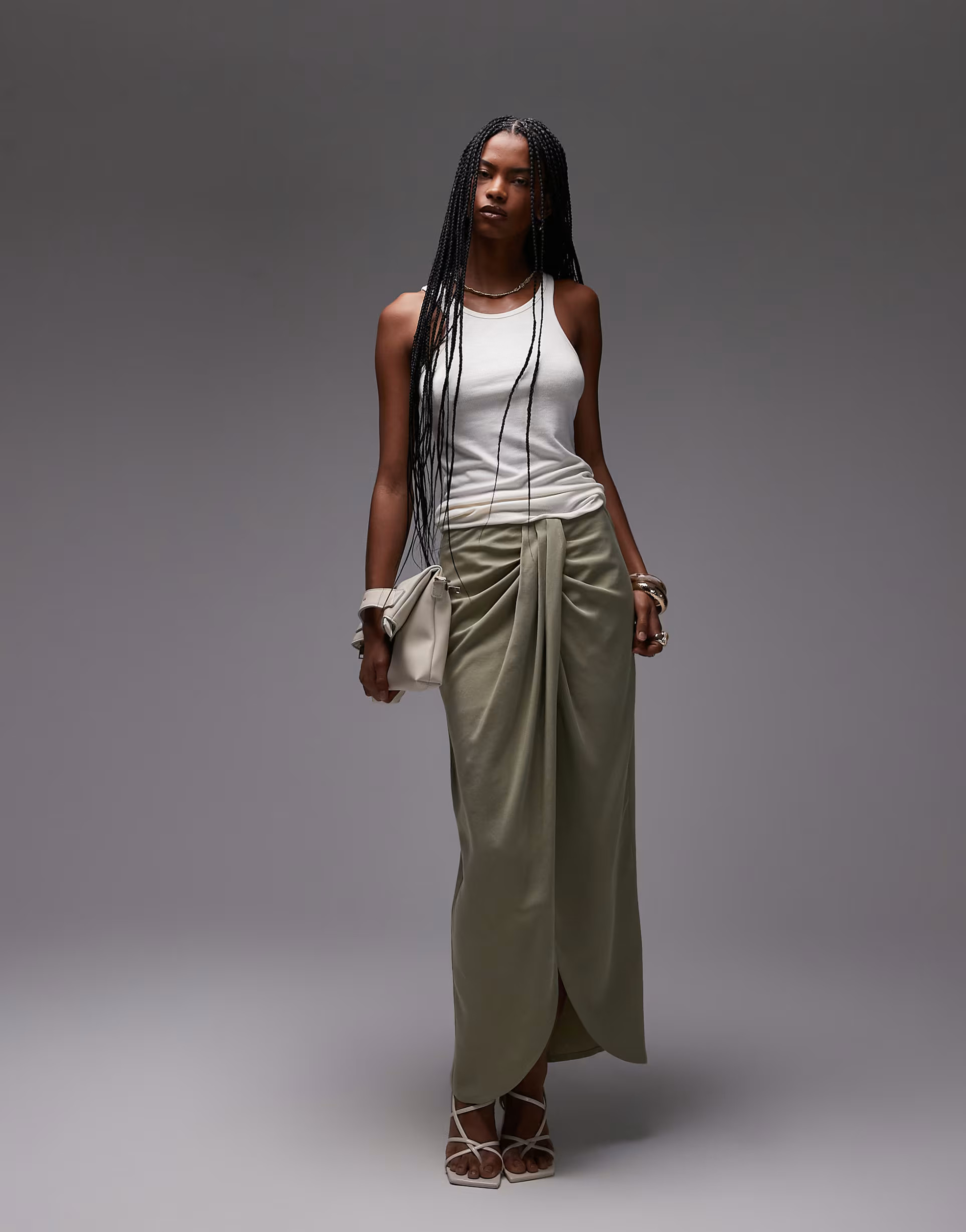 ASOS DESIGN lyocell drape front maxi skirt in olive | ASOS (Global)