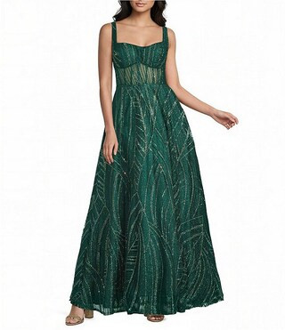 B. Darlin Glitter Accented Square Neck Illusion Bodice Ballgown | Dillard's | Dillard's