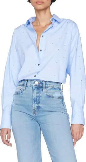 Rhinestone Oversize Organic Cotton Button-Up Shirt | Nordstrom