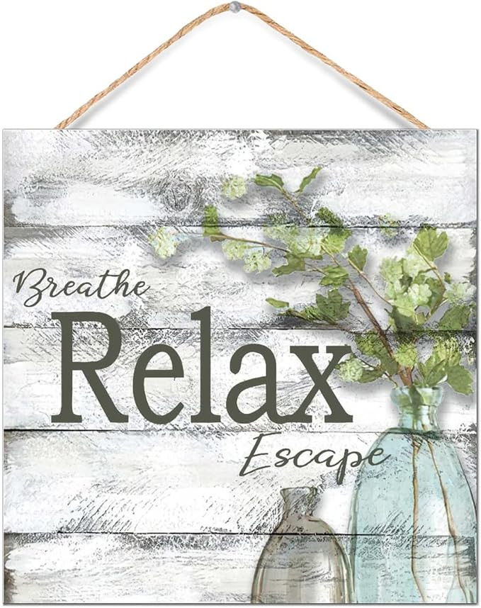 Breathe Relax Escape Wood Grain Glass Bottle Floral Decorative Wood Signs Farmhouse Wall Hanging ... | Amazon (US)