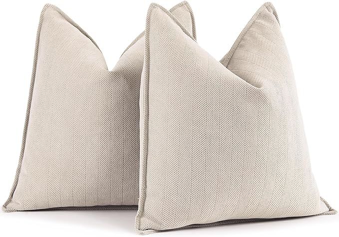 ZWJD Beige Pillow Covers 22x22 Set of 2 Chenille Pillow Covers with Elegant Design Soft and Luxur... | Amazon (US)