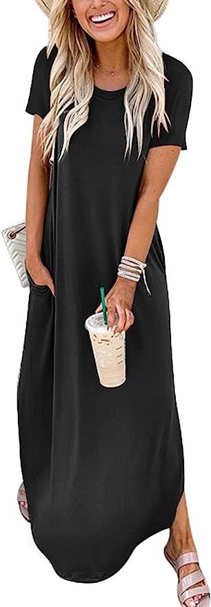 ANRABESS Women's Casual Loose Short Sleeve Long Dress Split Maxi Summer Beach Dress with Pockets | Amazon (US)