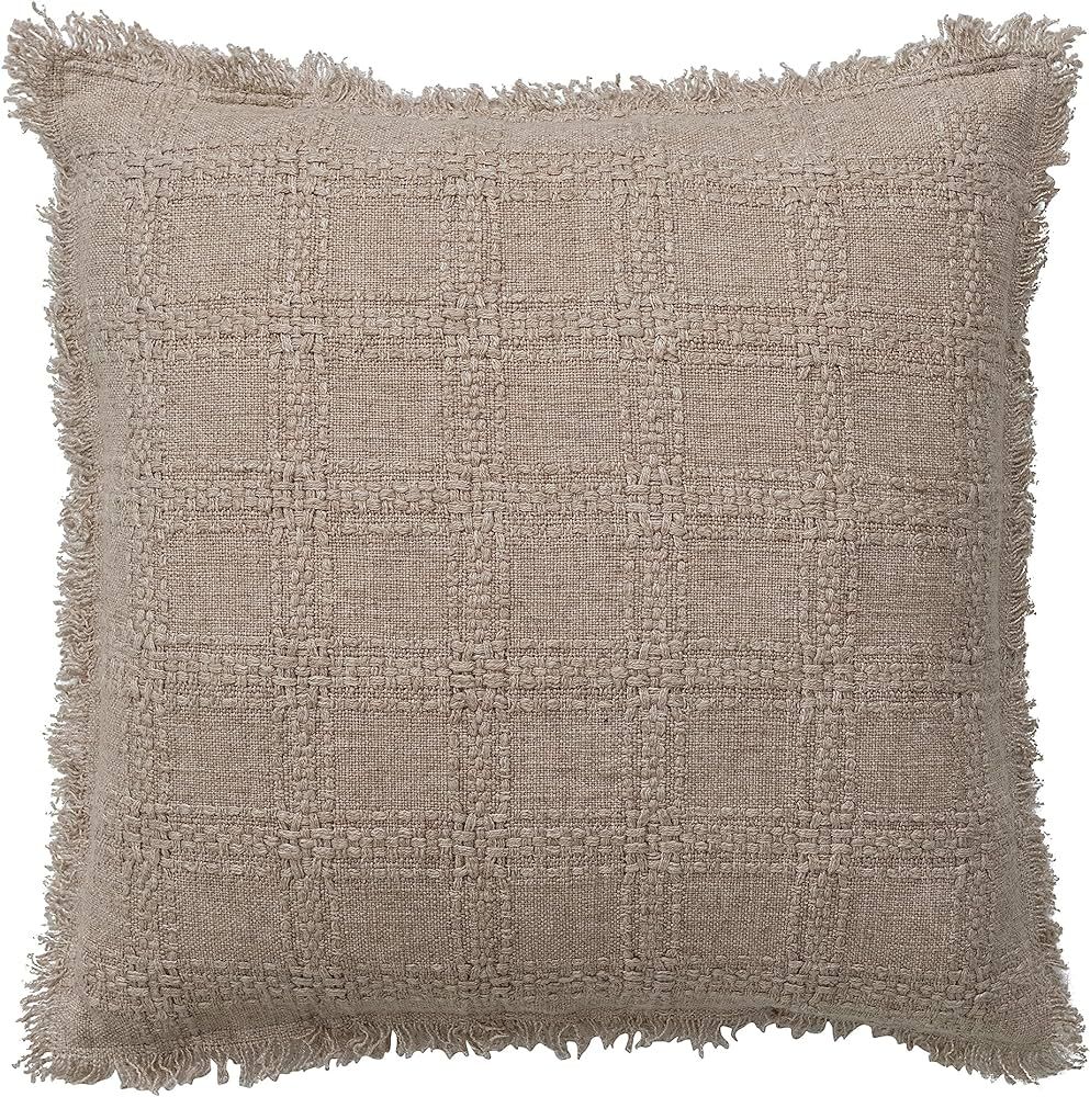Bloomingville 18 Inches Square Woven Cotton Chambray Back and Fringe, Natural Pillow | Amazon (US)