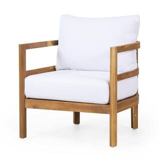 Noble House Varva Teak Wood Lounge Chair with White Cushion 107058 - The Home Depot | The Home Depot