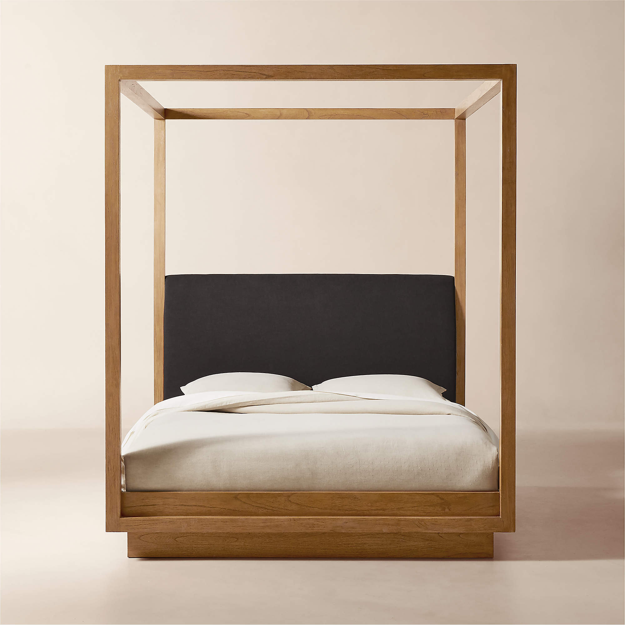 Clauson Black Upholstered and Wood Canopy Queen Bed | CB2 | CB2