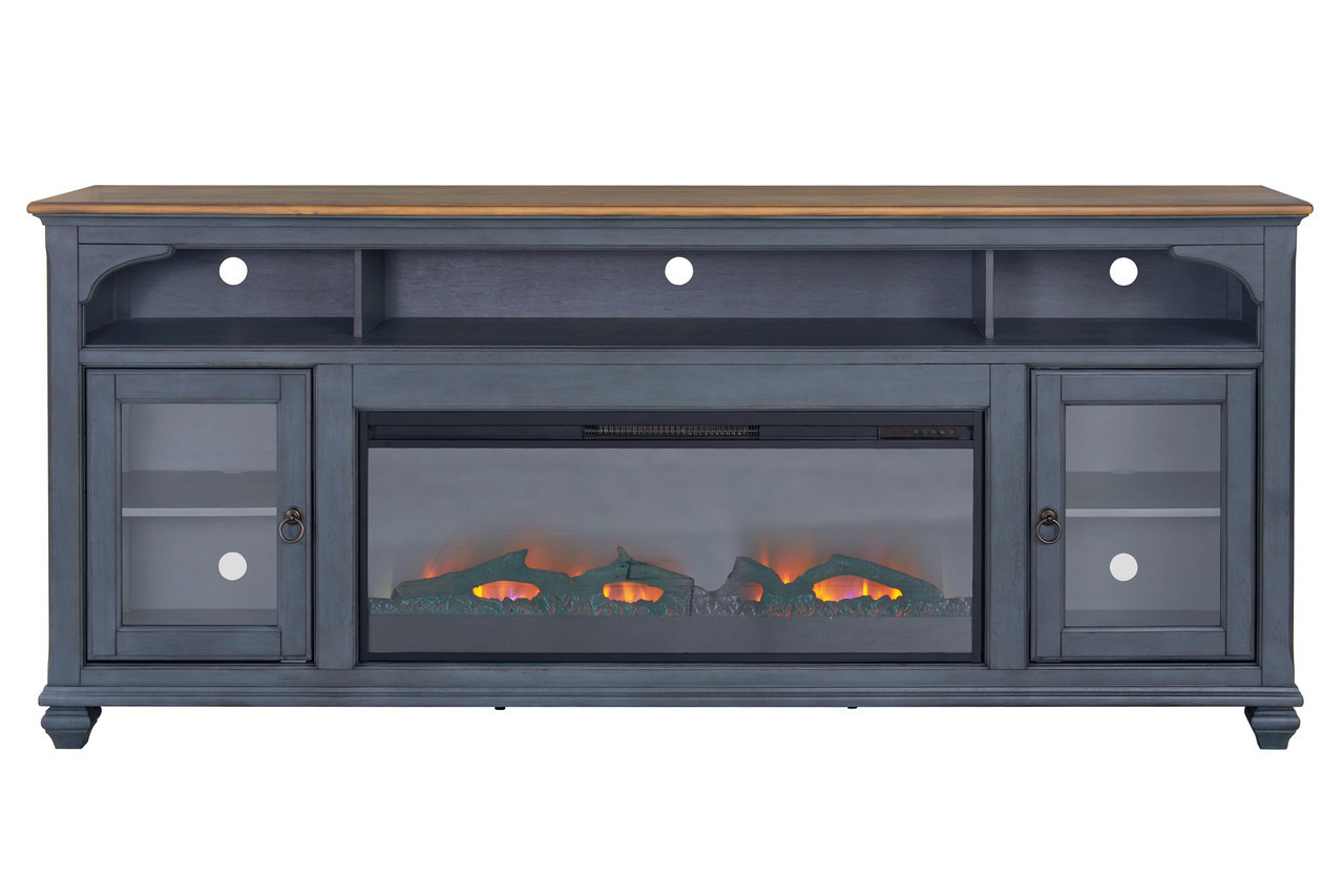 Americana 86 Inch Fireplace TV Stand In Blue | 1stopbedrooms