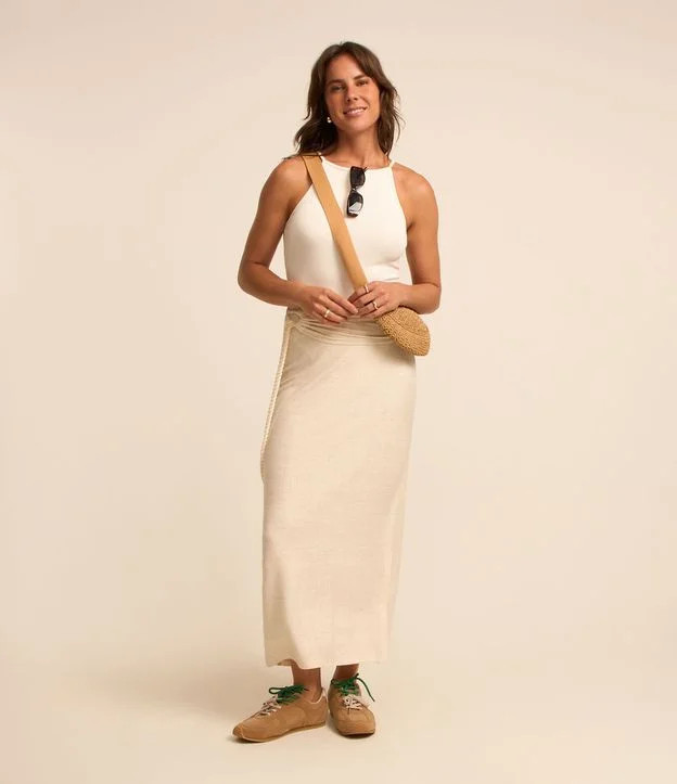 Saia Evasê Midi em Viscose com Corda para Amarração Bege - Lojas Renner | Renner (BR)