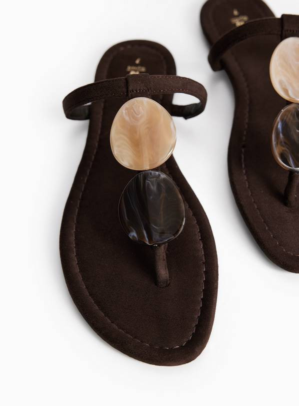 Brown Stone Toe Detail Strappy Sandals 6 | Tu Clothing