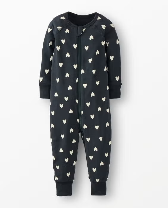Baby Valentine's HannaSoft™ Stretch Sleeper Pajamas in Flourishing Hearts On Black - Size NB by Hanna Andersson | Hanna Andersson