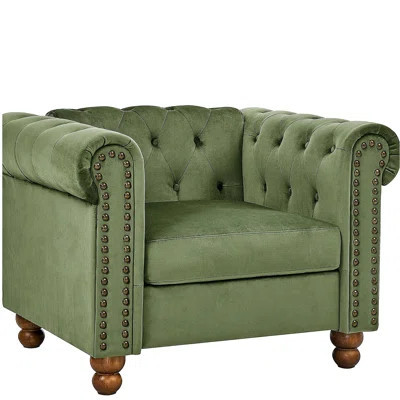 Phoyal Large Chair, Velvet Sofa Classic Tufted Chesterfield Settee Sofa Modern 1 Seater Couch Furniture Tufted Back for Living Room (Green) | Wayfair North America