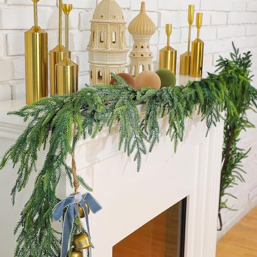 9ft Christmas Garland,Artificial Norfolk Pine Garlands,Real Touch Winter Pine Garland, Green Artificial Greenery Garland for Christmas Table Fireplace Wall Home Decoration | Amazon (US)