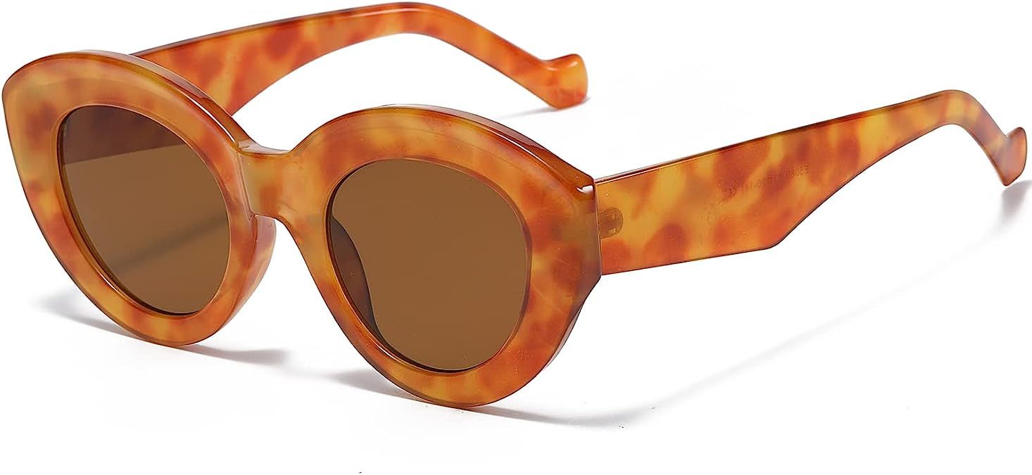 Amazon.com: AIEYEZO Cat Eye Sunglasses for Women Men White Clout Goggles Retro Oval Round Cat Eye... | Amazon (US)