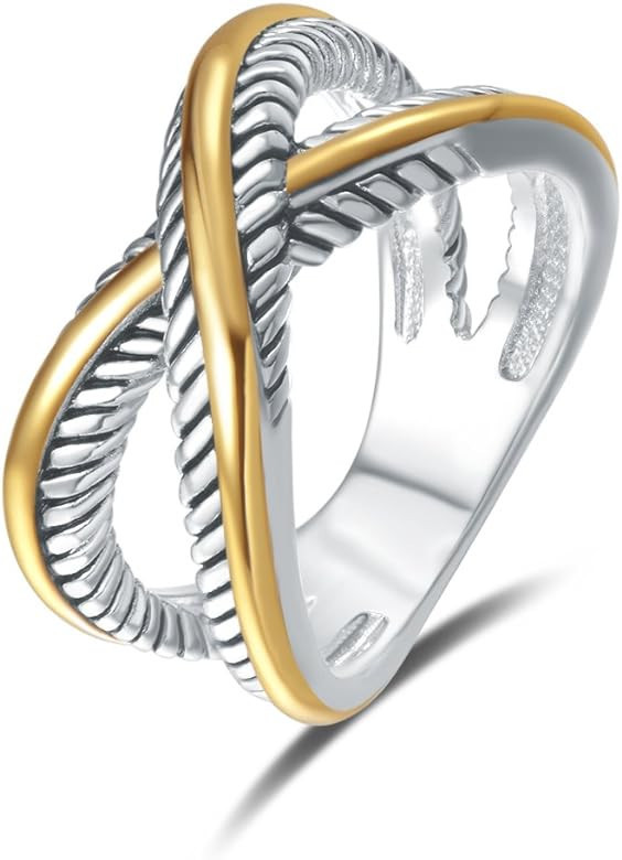 UNY Ring Vintage Designer Fashion Brand women Valentine Gift Two Tone plating Twisted Cable Wire ... | Amazon (US)