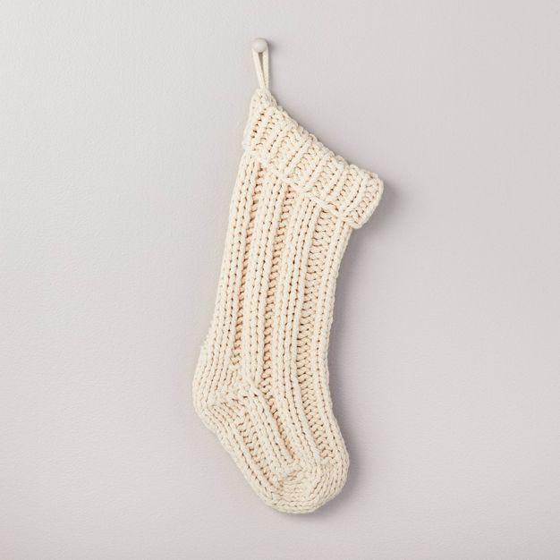 Solid Rib Knit Christmas Stocking Oatmeal - Hearth &#38; Hand&#8482; with Magnolia | Target