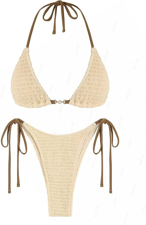 ZAFUL Bikini Sets for Women Halter Two Piece Swimsuits Sexy Triangle Bikinis Textured Cheeky Bath... | Amazon (US)