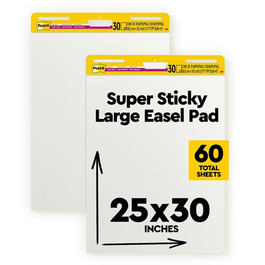 Post-it Super Sticky Easel Pad 25 in x 30 in White 30 Sheets/Pad 2 Pad/Pack Large White Premium S... | Amazon (US)