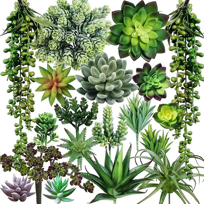Winlyn 19 Pcs Assorted Artificial Succulents Plants Unpotted Small Green Hanging Succulent Aloe F... | Amazon (US)